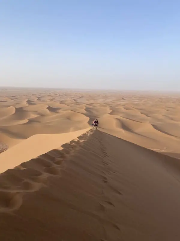 View from the crest of Erg Zahar during a 6-day 4x4 Sahara desert tour from M'Hamid, Morocco